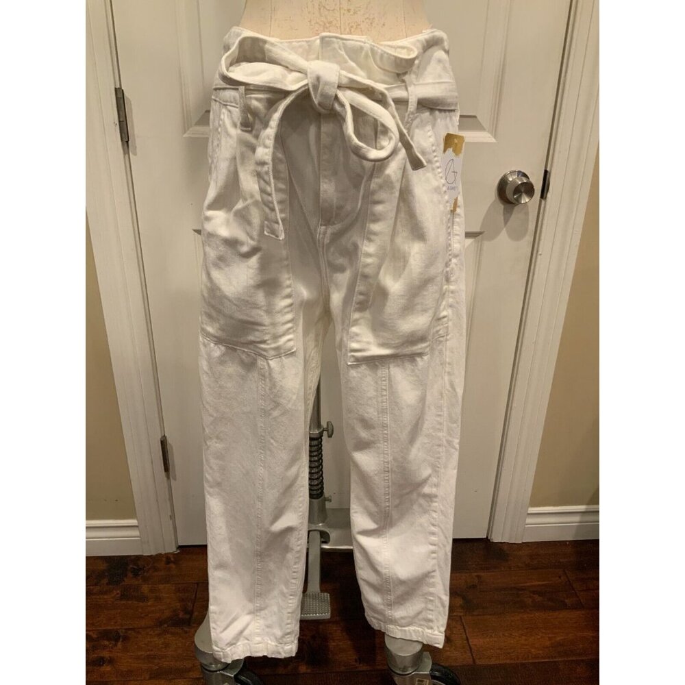 DL1961 White Denim "Susie" High Rise Paperbag Belted Jeans, Size 27